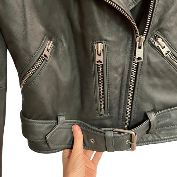 All Saints Balfern Grey Leather Moto Jacket - Picture 6 of 11